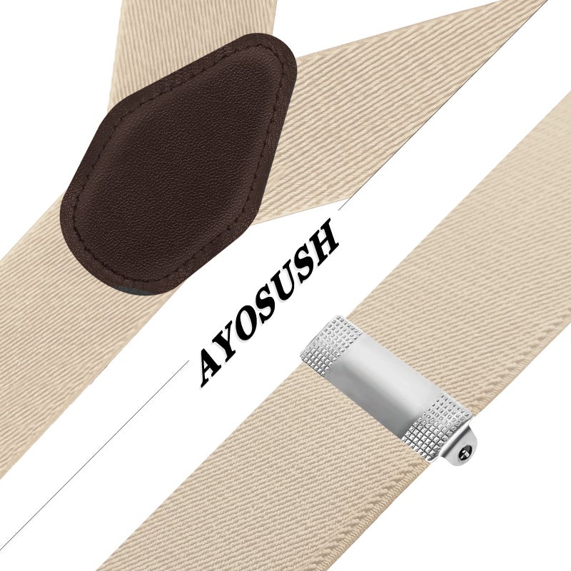 AYOSUSH Mens Suspenders Button End Heavy Duty Beige Y Back Business Wedding Gift - Image 4